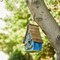 Set of 2 9.5''H Distressed Solid Wood Decorative Outdoor Garden Birdhouse with Natural Wood Slatted Roof and 3D Tree